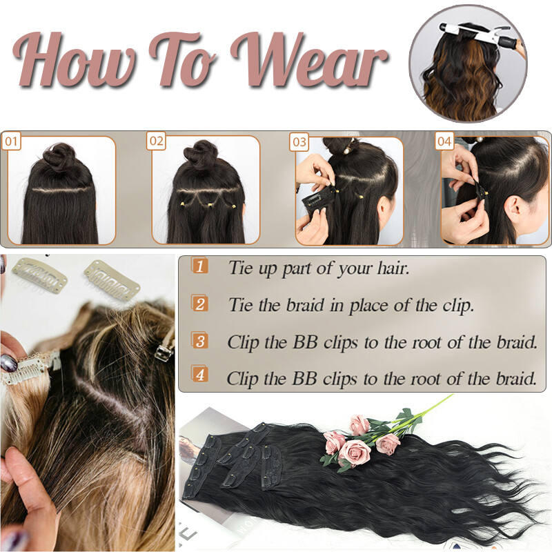 4PCS Clip In 100%Real THICK as Human Hair Extension Full Head Highlight Balayage