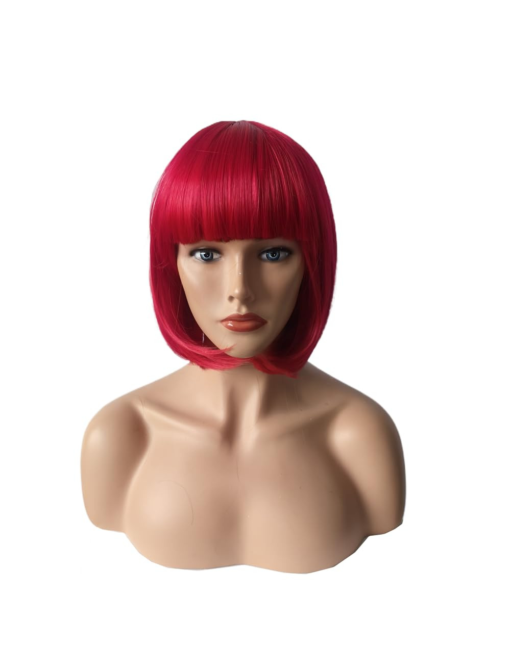 Women Short 11.81”/30Cm Red Bob Straight Wig, Multifunction Flat Bangs Syntheti