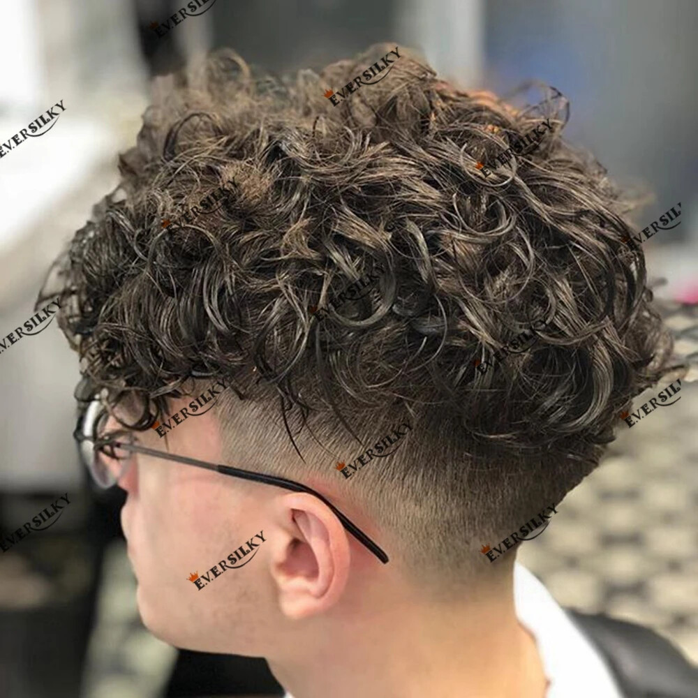 Full Skin Base 20mm Curly Human Hair Men’s Toupee Durable Prosthesis System Hair
