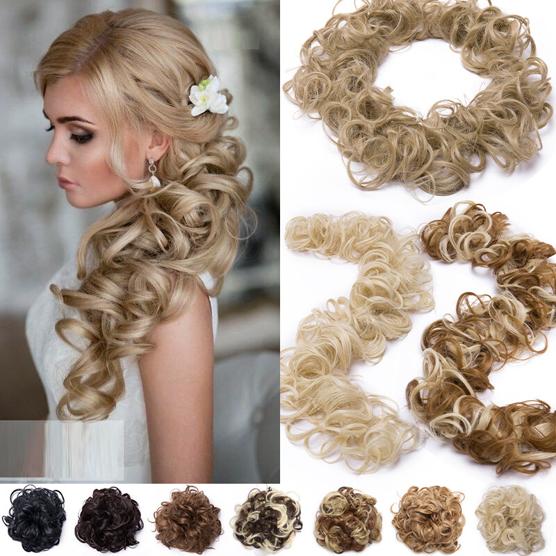 Long Curly Messy Bun Piece Scrunchie Updo Thick Hair Extensions Real As Human US