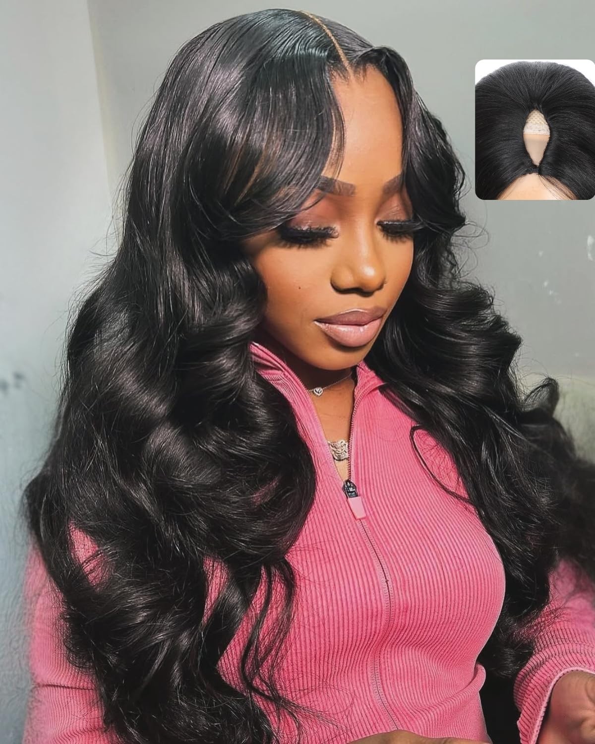V Part Human Hair Wig Body Wave 180% Density Clip-In Half Wig for Black Women 22