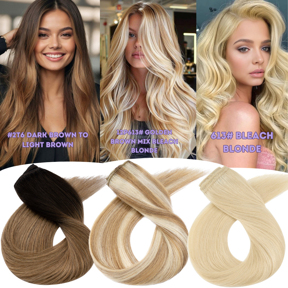 8PCS Russian-OMBRE Clip In Real Hair Extensions Human 100% Remy Blonde Full Head