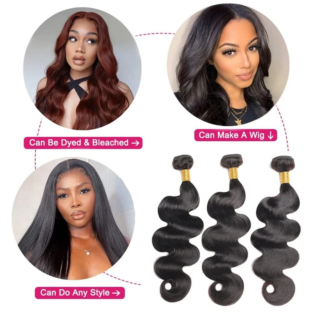 100G Thick Brazilian Black Human Hair Body Wave 1-3 Bundles Extensions Full Head