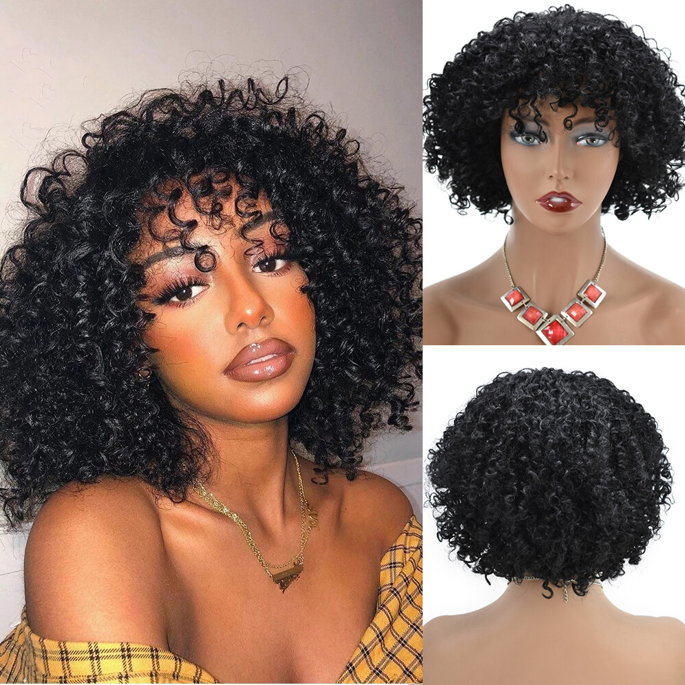 Short Afro Kinky Curly Wigs For Women Machine Made Black Human Hair Wig Natural