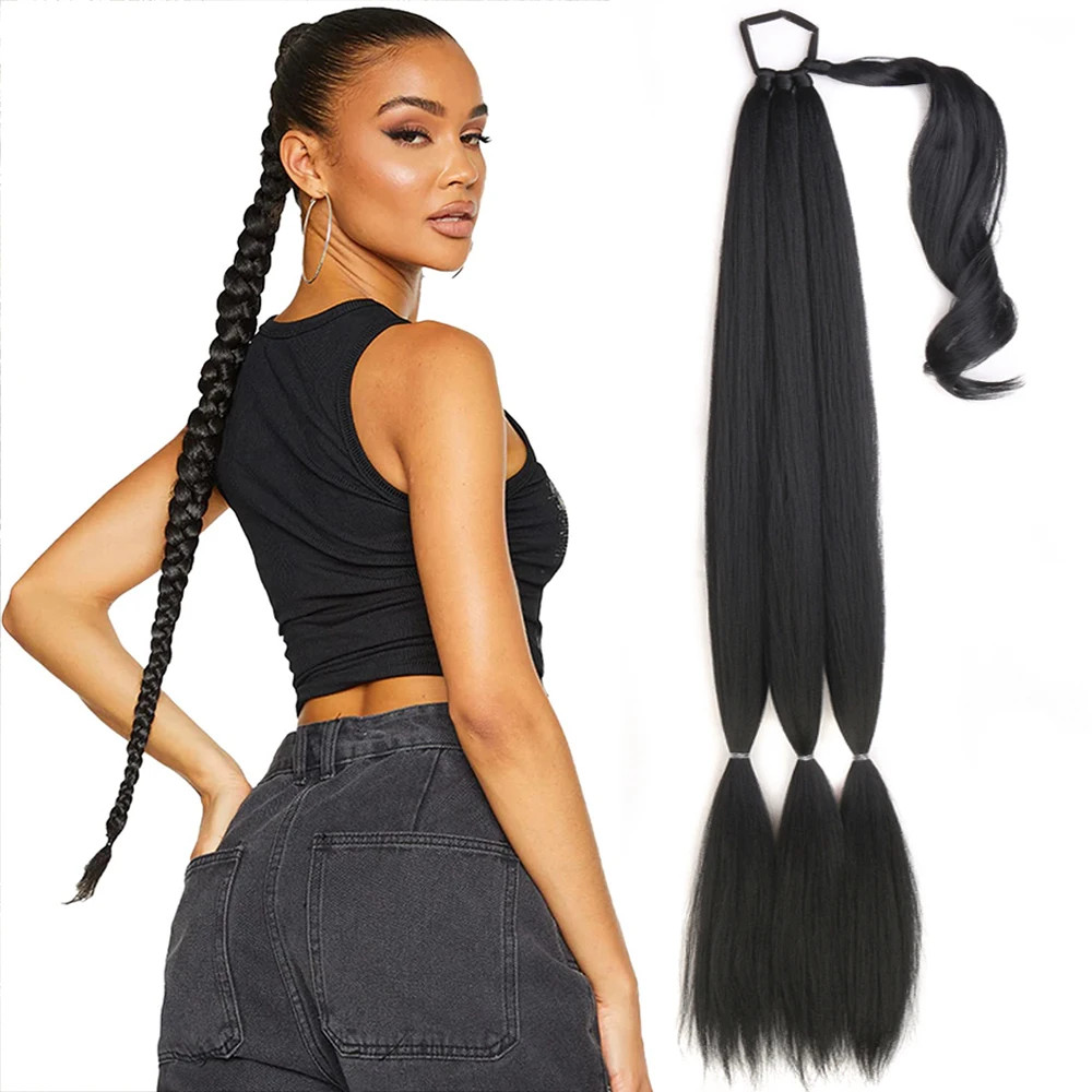 Black Brown Blonde Braided Ponytail Extensions Synthetic Fake Hair For Women
