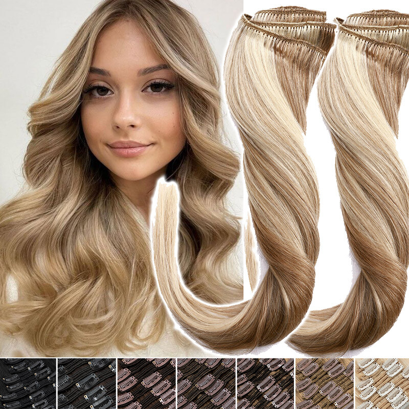 Doouble Wefts Thick Clip In 100% Real Russian Remy Human Hair Extensions 8PCS US