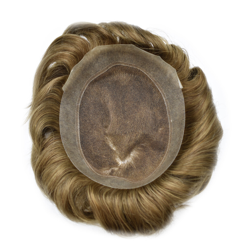 US Mens Toupee French Lace Hairpiece Poly Pu Skin Around Hair System Replacement