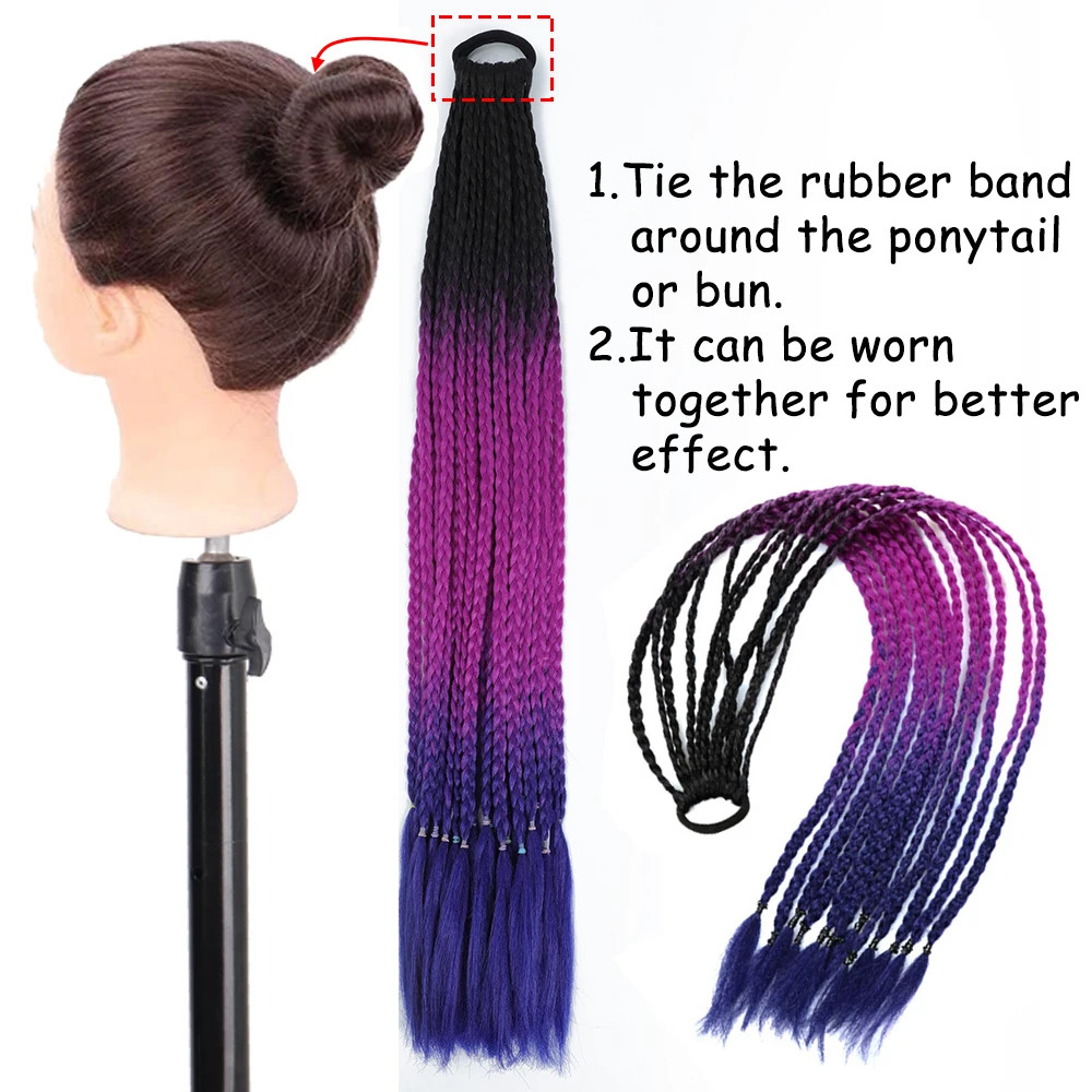 60CM Synthetic Gradient Color Dirty Braided Ponytail Hair Extensions For Girls