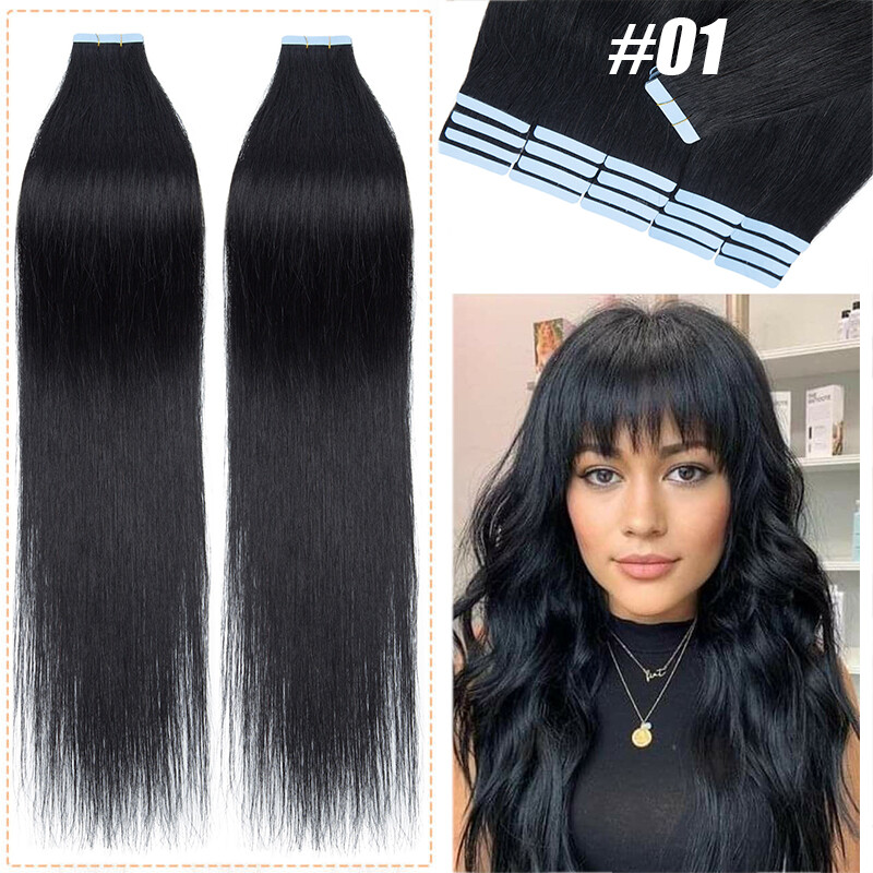 Invisible Tape In Remy Human Hair Extensions Skin Weft FULL HEAD THICK Straight