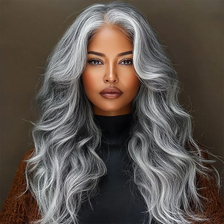 Balayage Salt and Pepper Highlight Wavy 13×4 Lace Front 100% Human Hair Wigs