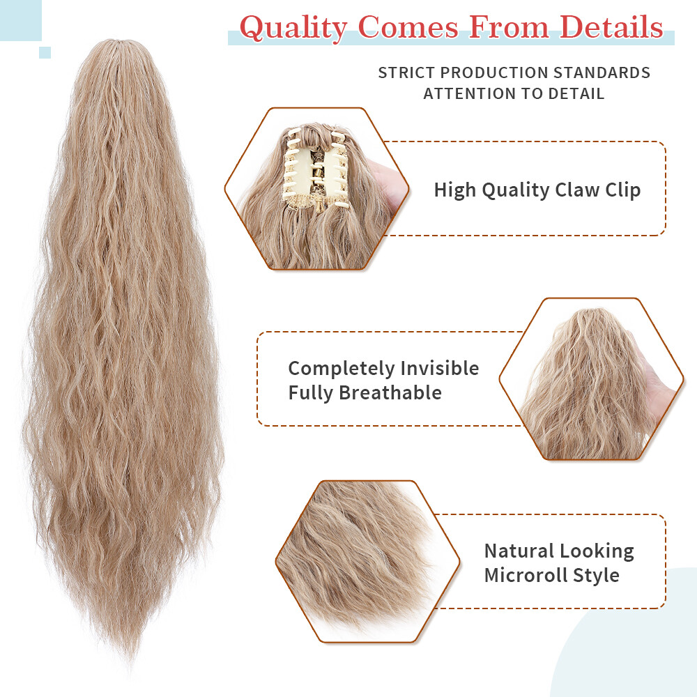 Highlights Long Real Claw Ponytail Clip In Hair Extensions Pony Tail As Human US