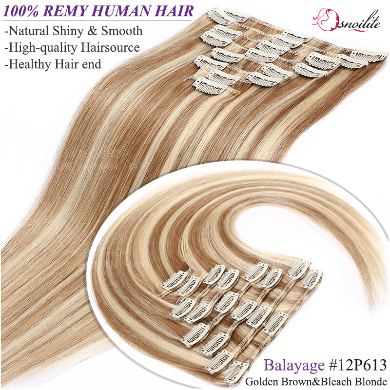 CLEARANCE Clip In 100% Real Remy Human Hair Extensions 8 Pieces Full Head Blonde