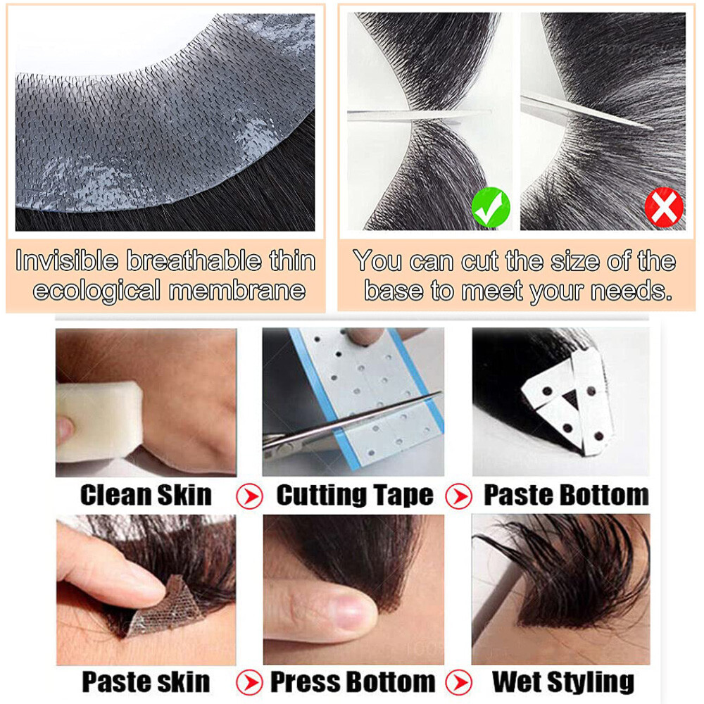 Super Thin Skin PU Mens Toupee Hairpiece Remy Human Hair Replacement V-LOOP Wigs