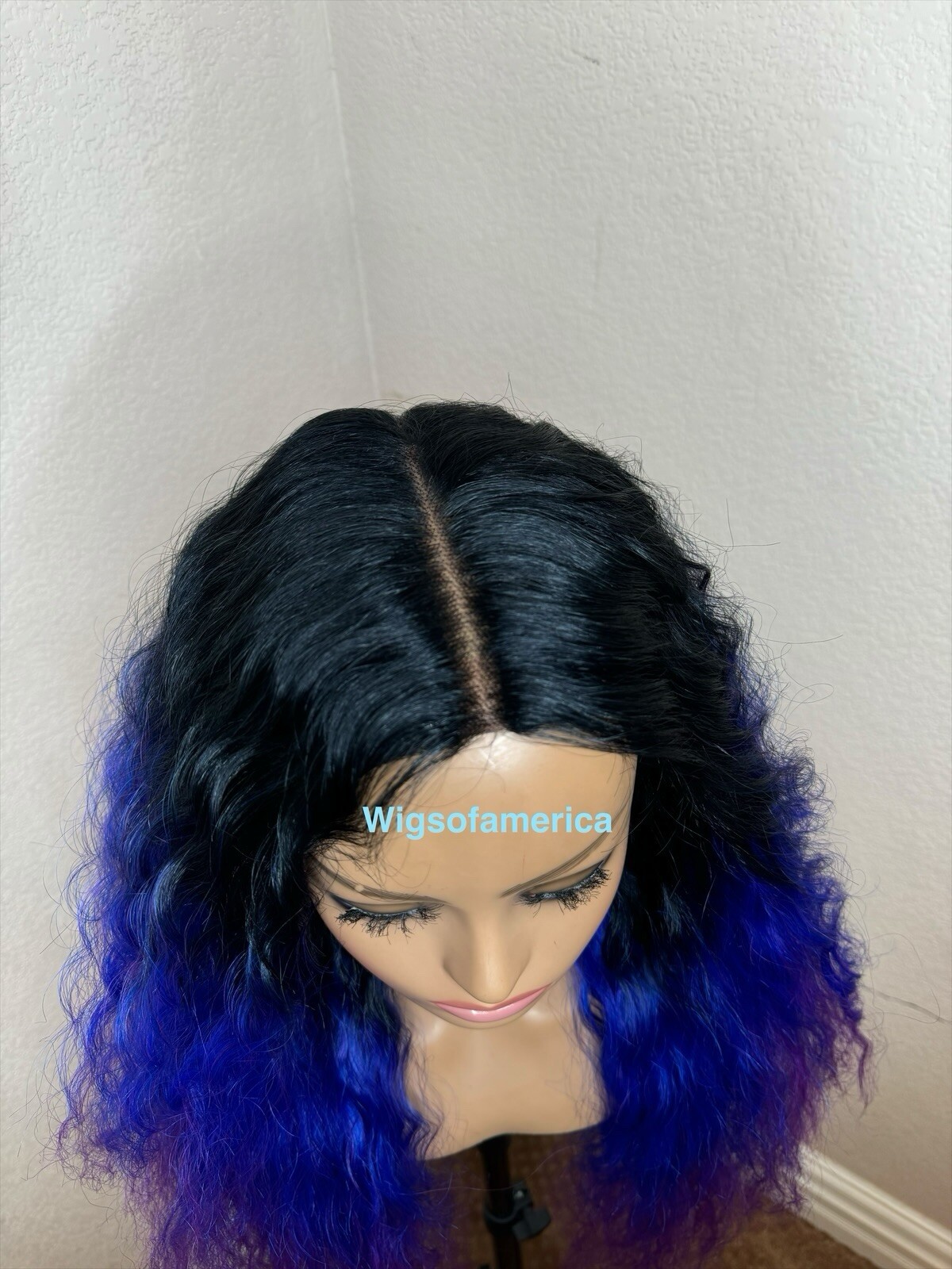 Blue Purple WIG Ombré Black 26 Inches Long Middle Part Heat Ok