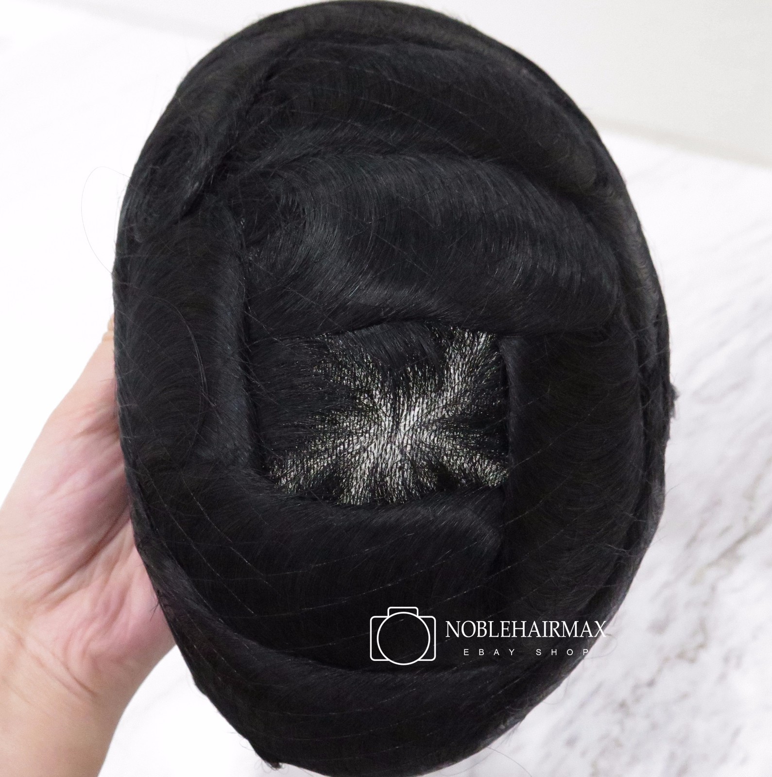Poly Skin Mens Toupee Hair Replacement System Hairpiece Human Hair Natural Wig