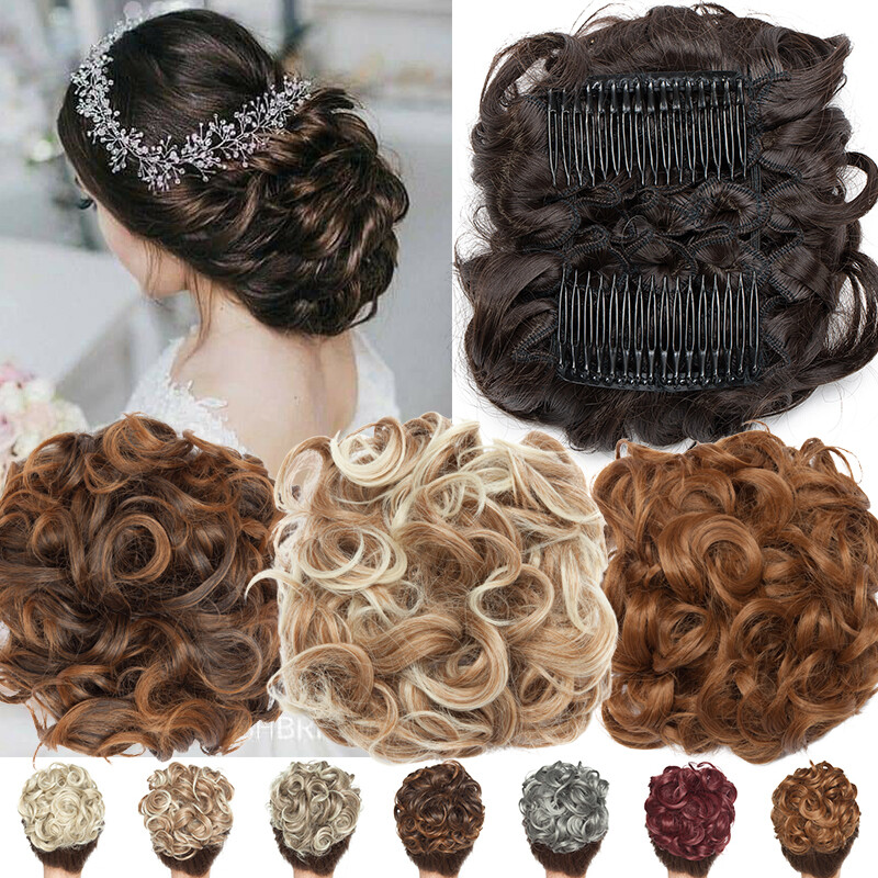 Curly Real As Human Messy Bun Clip in Hair Extension Comb Scrunchie Updo Chignon