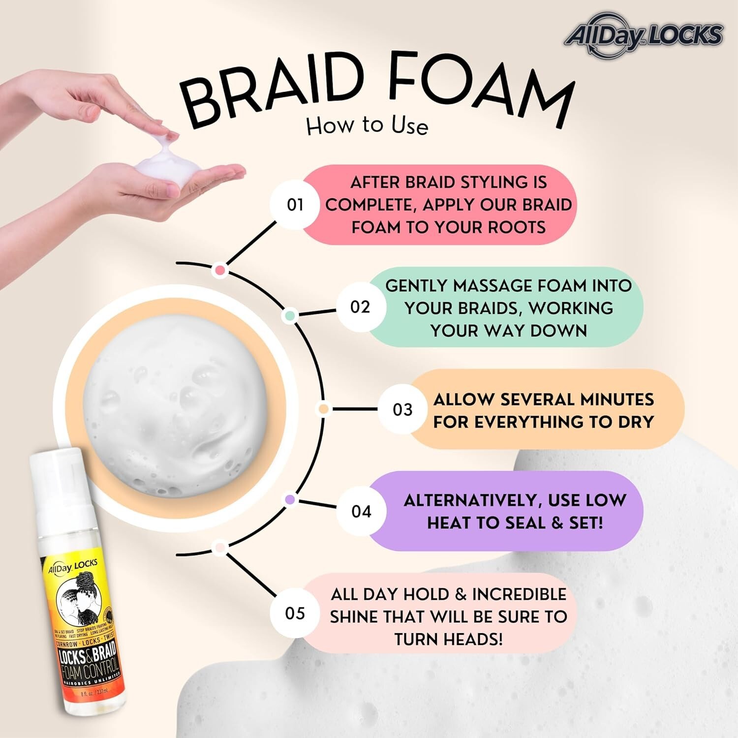 Frizz-Control Braid Mousse – Lightweight Hold & Shine for Braids & Locks | 8 oz