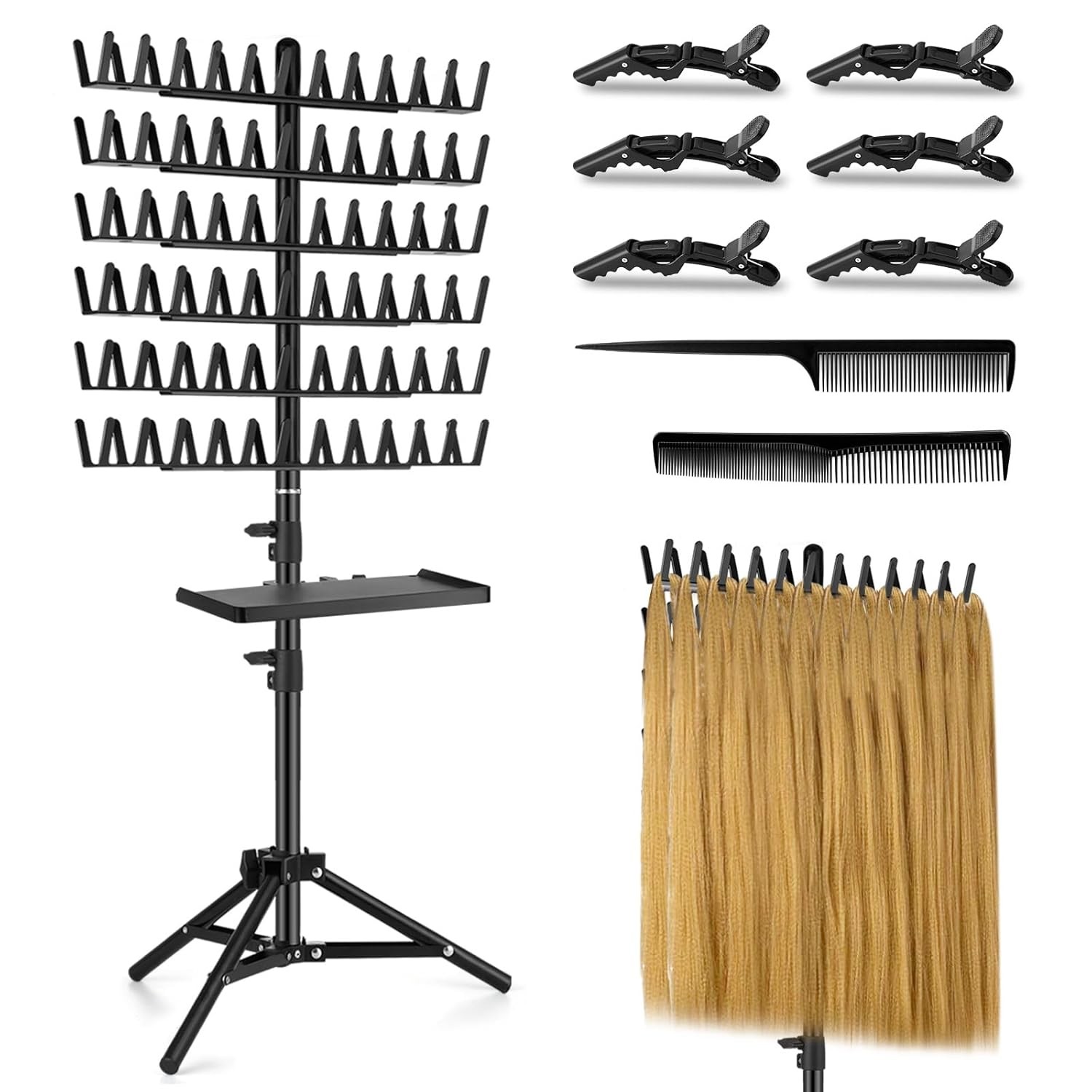 Braiding Rack 144 Pegs Height Adjustable Hair Extension Stand Tray 2-Side