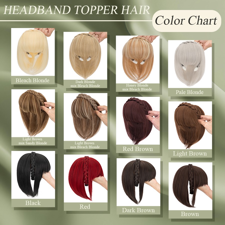Braided Headband Topper Hairpiece Clip In Fringe Bang Hair Extension with Temple