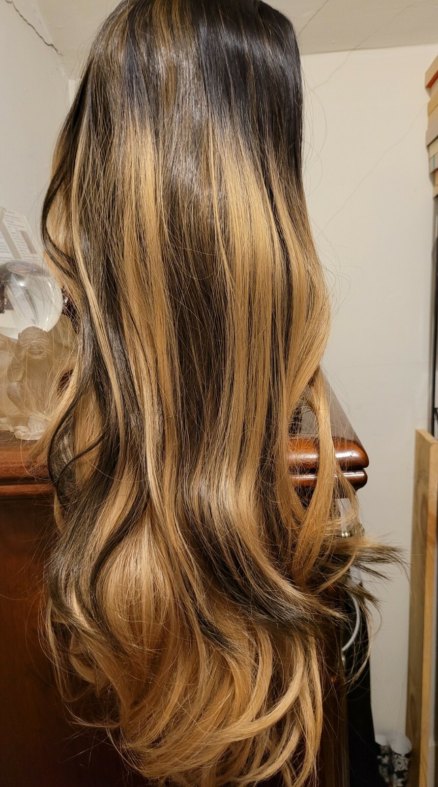 Ombre Wig Black to Light Brown Long Wavy Heat Resistant Synthetic 28in Halloween