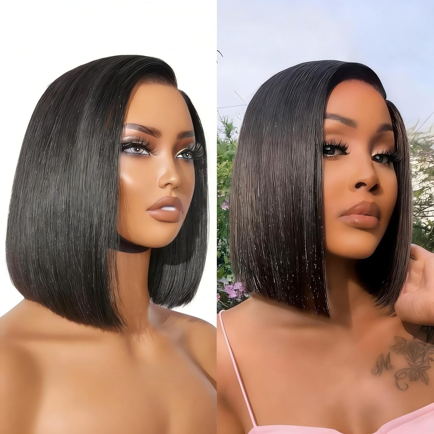 13×4 Lace Front WigHuman HairsBob Wig Human Hair Pre Plucked Short Straight Wig