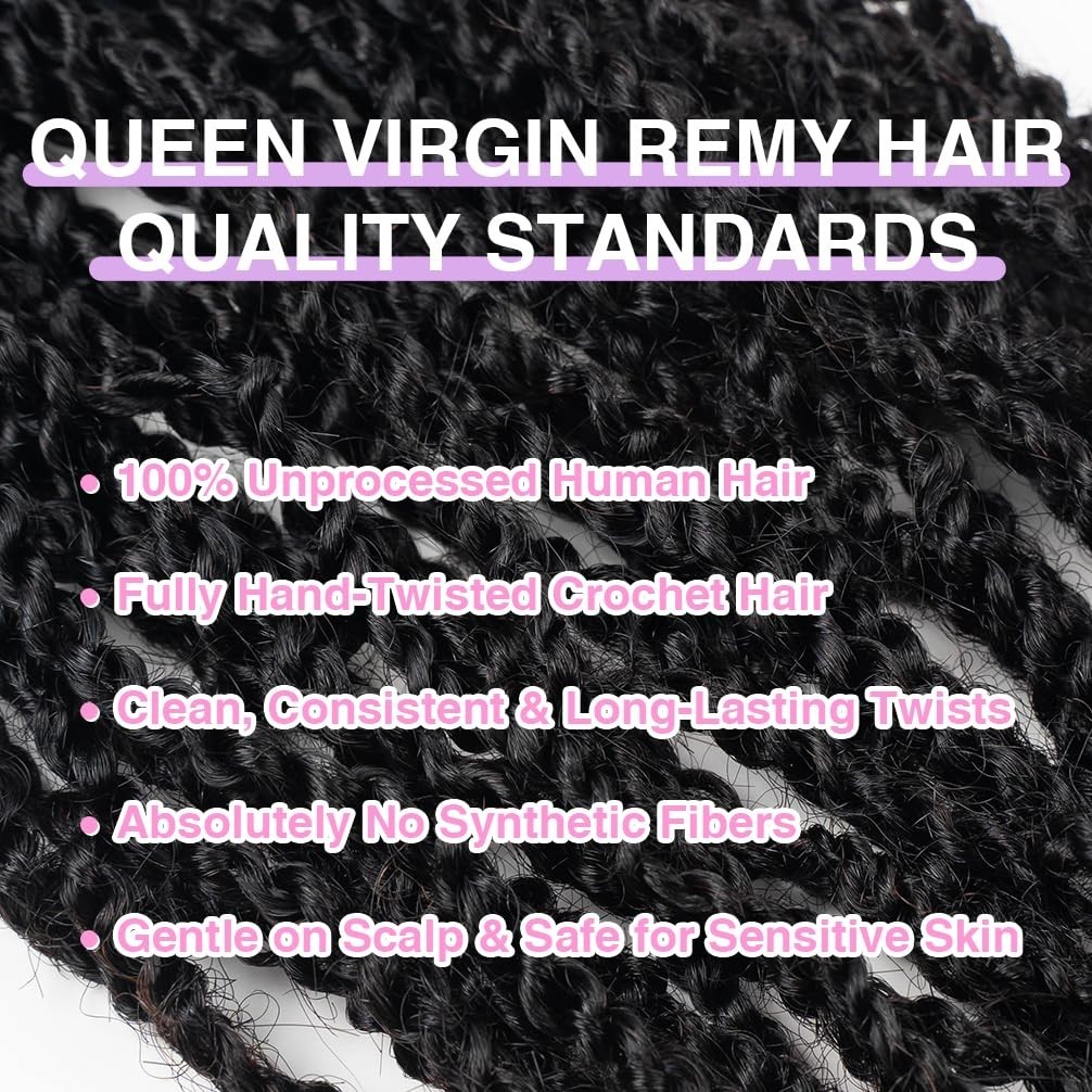 QVR 100% Human Hair Mini Twist Crochet Hair Natural Black 22 inches 55 Gram