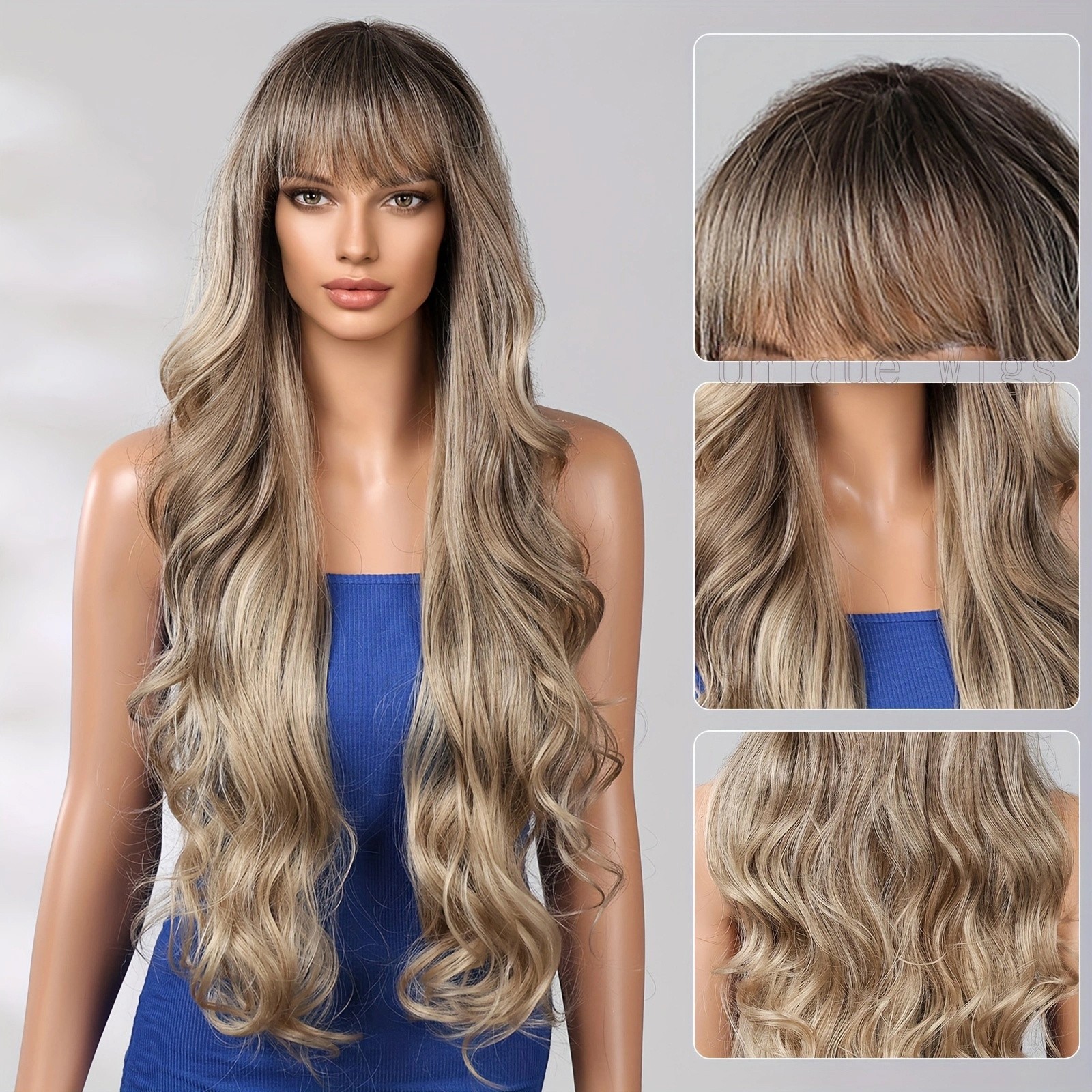 30 Inch Long Curly Wig Ombre Blonde Red Synthetic Wigs Heat Resistant Hairpiece