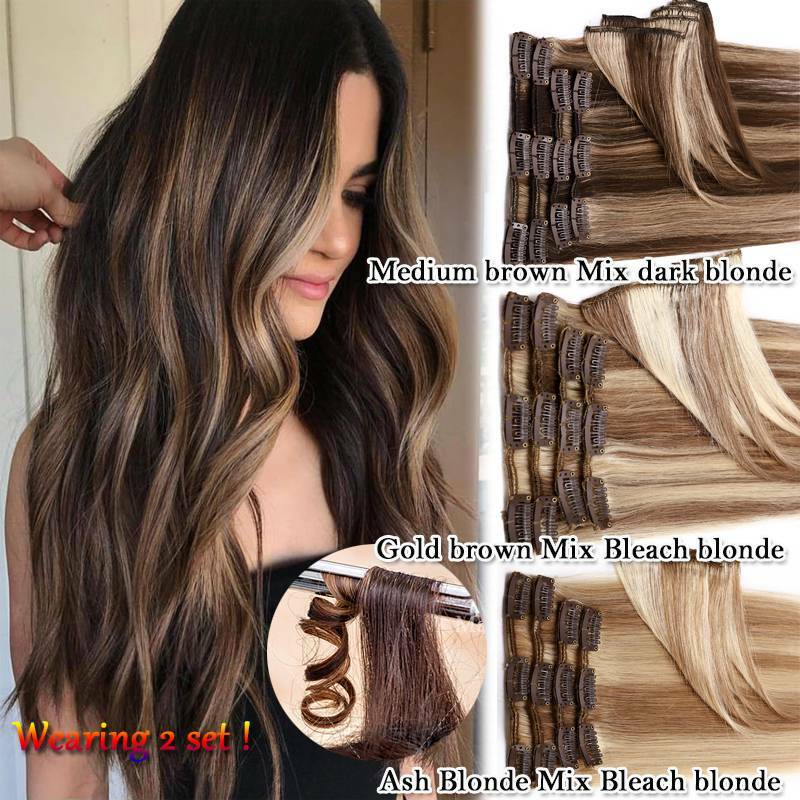 8PCS 18CLIP Clip In Real Human Remy Hair Extension Full Head Remi Highlight Hair
