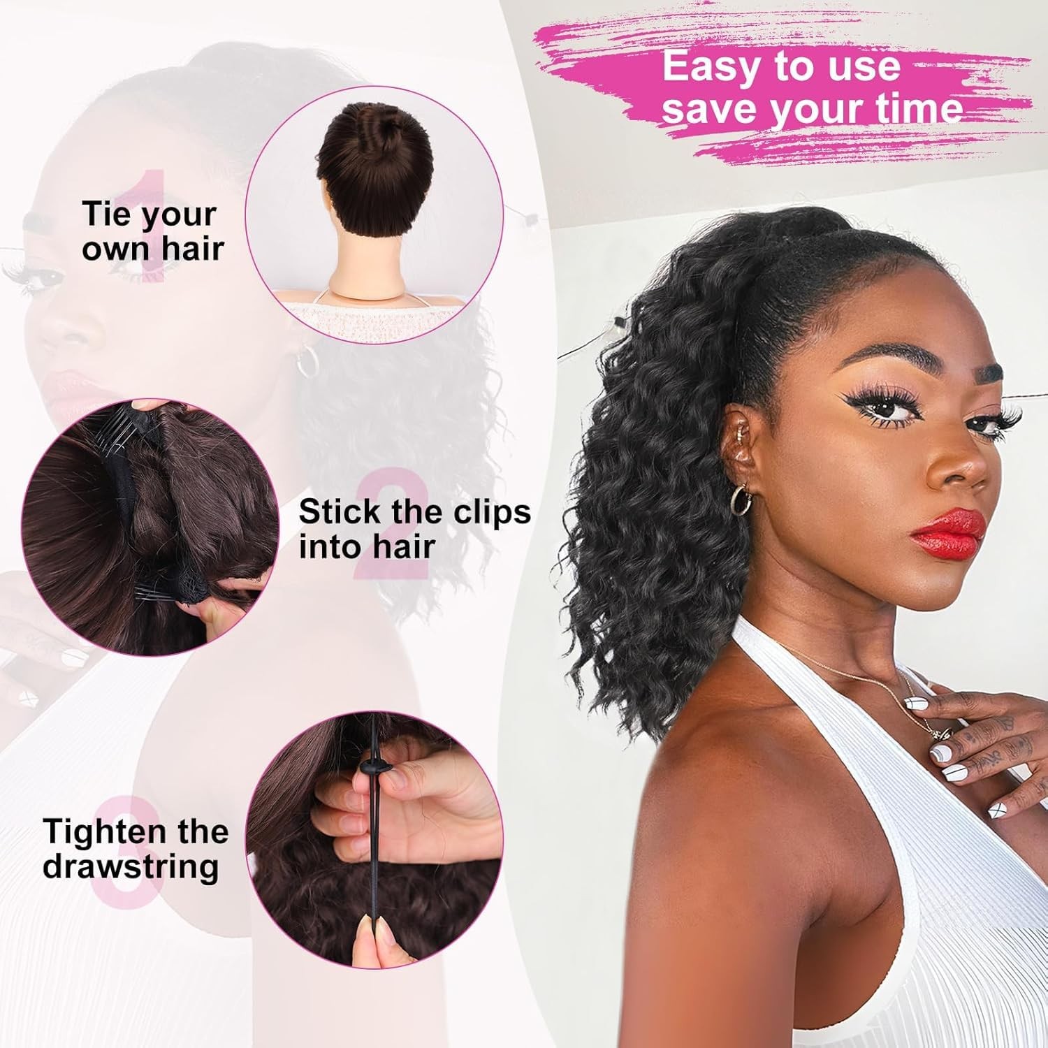 Curly Ponytail Extension 14 Inch Drawstring Ponytail for Women Clip in Synthe…