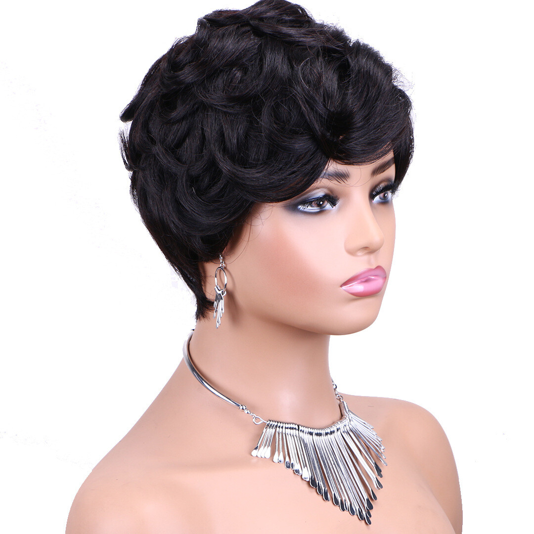Human Hair Wigs Curly Wave Side Part Wig Short Pixie Cut Brazilian Remy Hair Wig