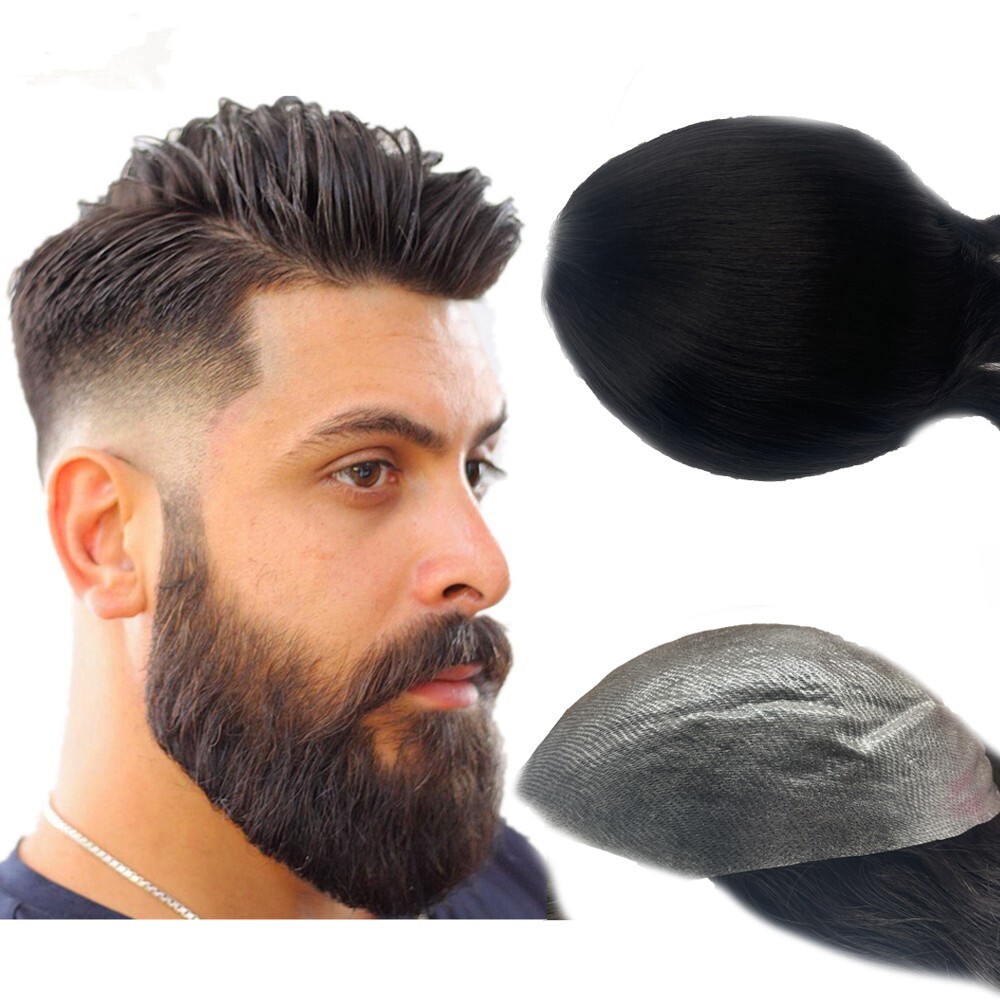N.L.W Toupee for men thin skin PU jet black men’s toupee base 24*19cm