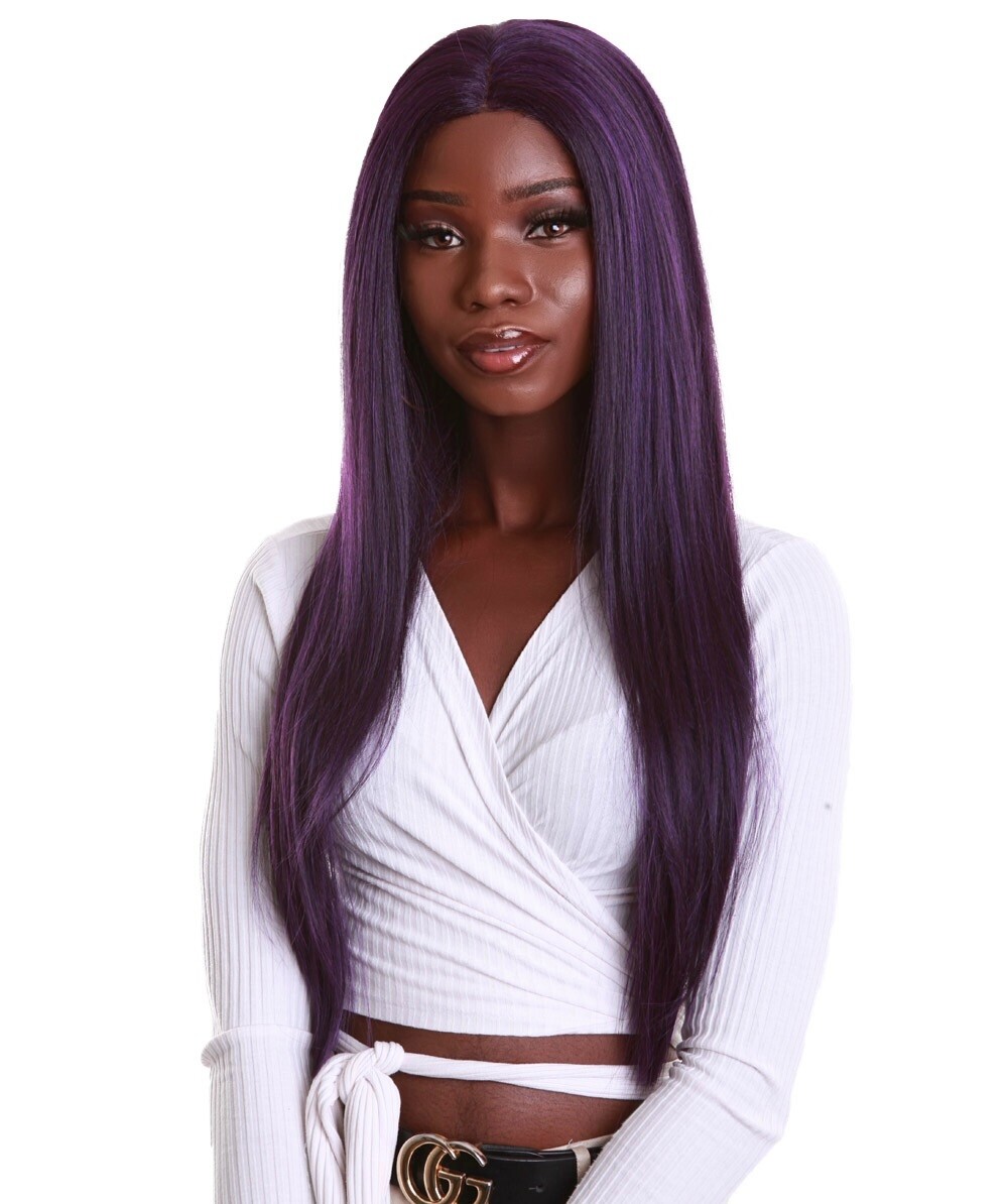 LUXLUXE Yoko Straight 30″ Long 360 Degree Hand-Tied Lace Front Wig Violet Blend
