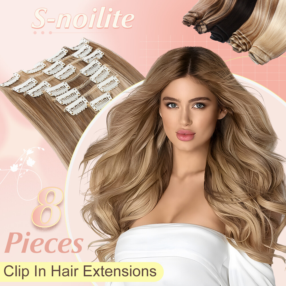 Natural Clip in Hair Extensions 8Pieces Curly Long Thick Real As Human Balayage