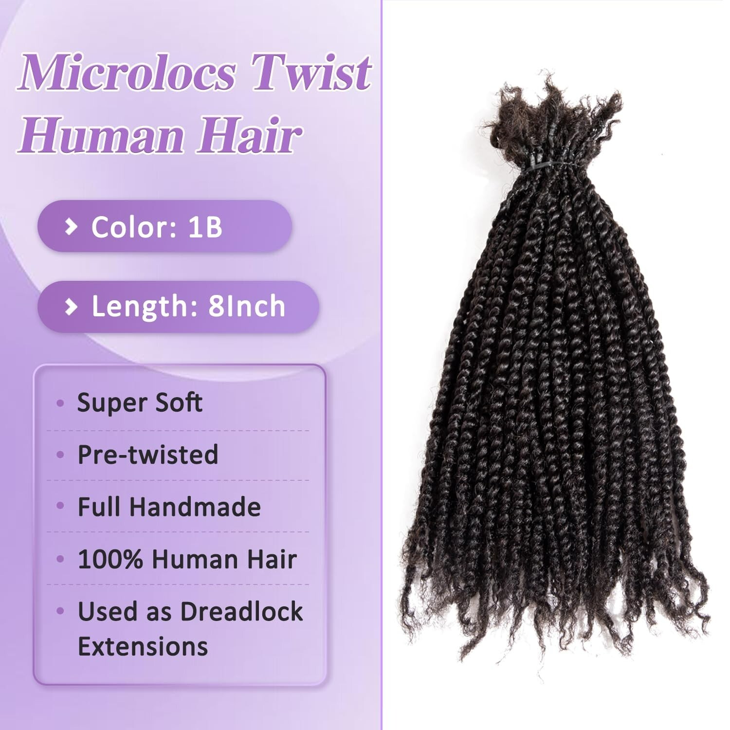 100% Human Hair Microlocs Twist 60 Strands Curly Ends Extensions Dreadlocks 8in