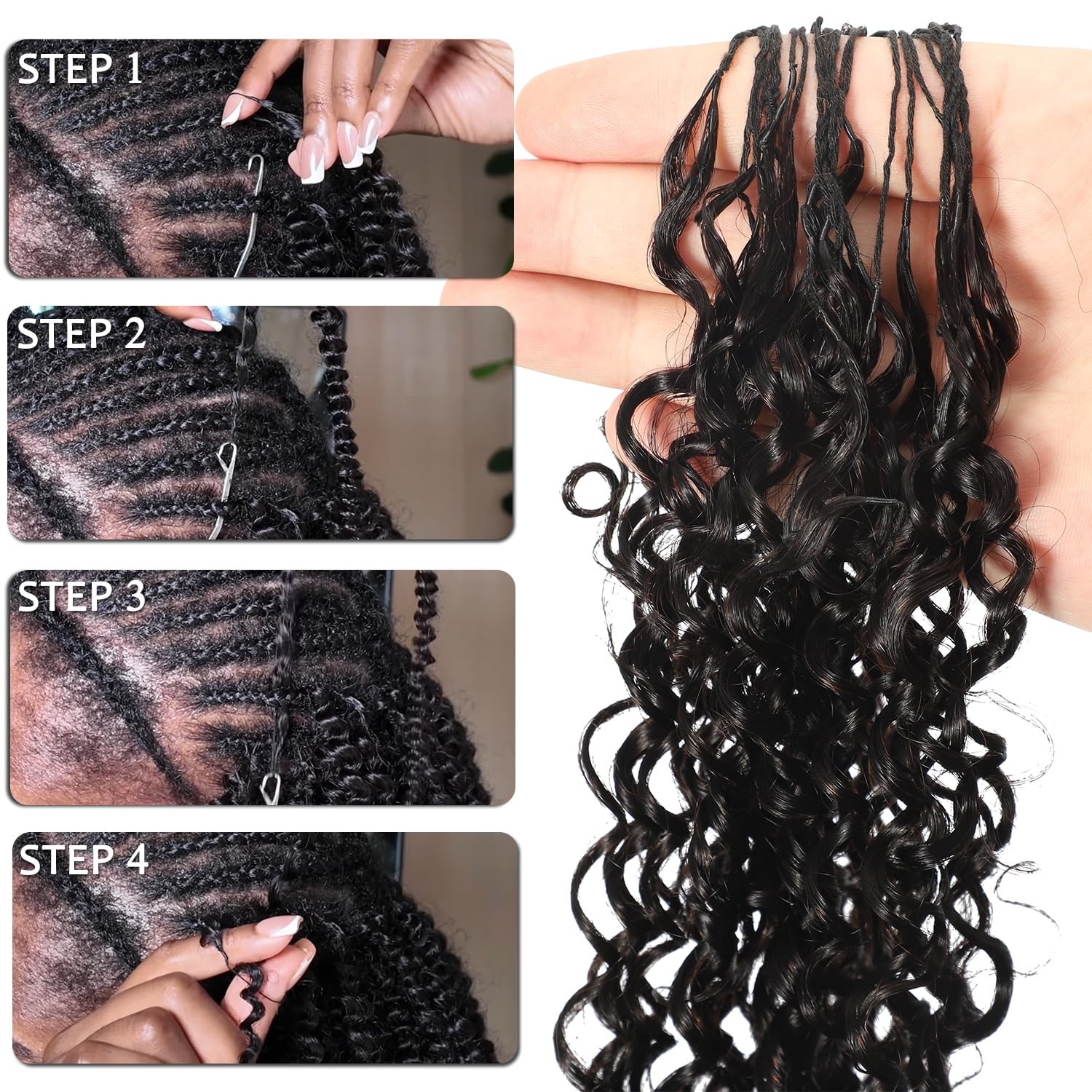 Afro Kinky Curly Human Crochet Hair, Knotless Pre-Separated Miracle Knots Fea…