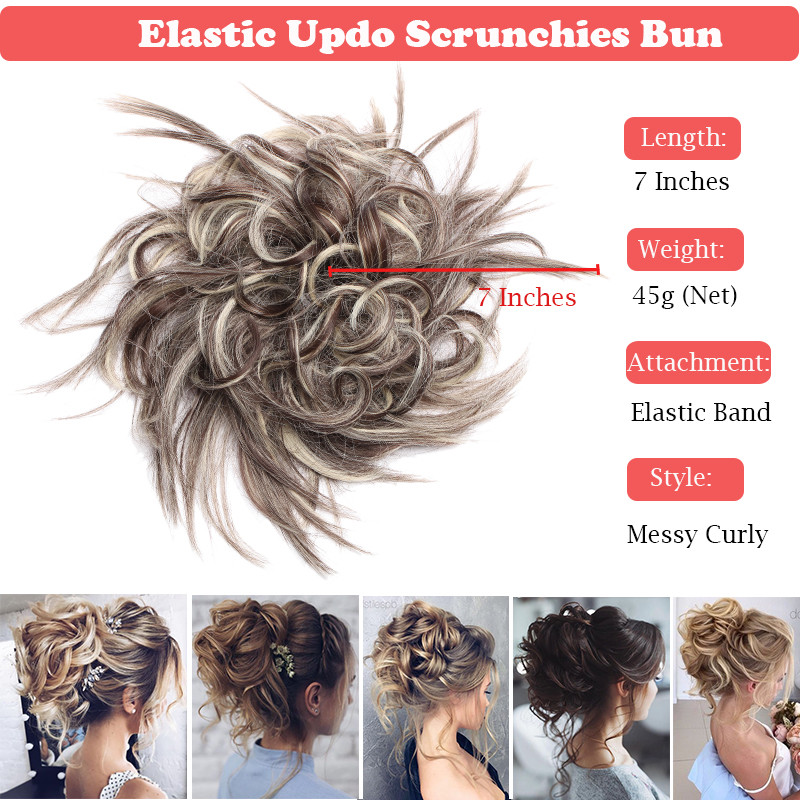 Tousled Updo Messy Ponytail Bun Elastic Band Wrap On Hair Piece Straight Wavy US