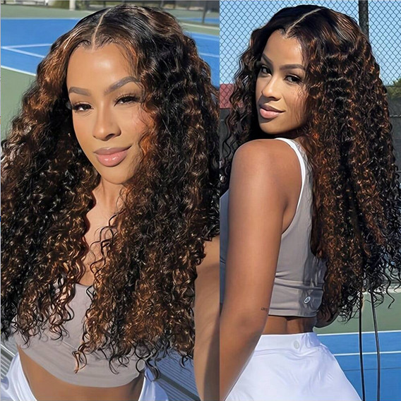 200% Density 5×5 Water Wave Honey Blonde 4/27 Transparent Lace Human Hair