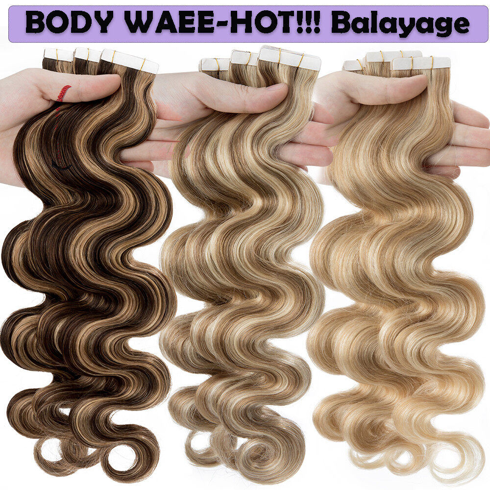 Russian 150G Tape In Skin Wefts 100% Remy Human Hair Extensions Body Wave THICK