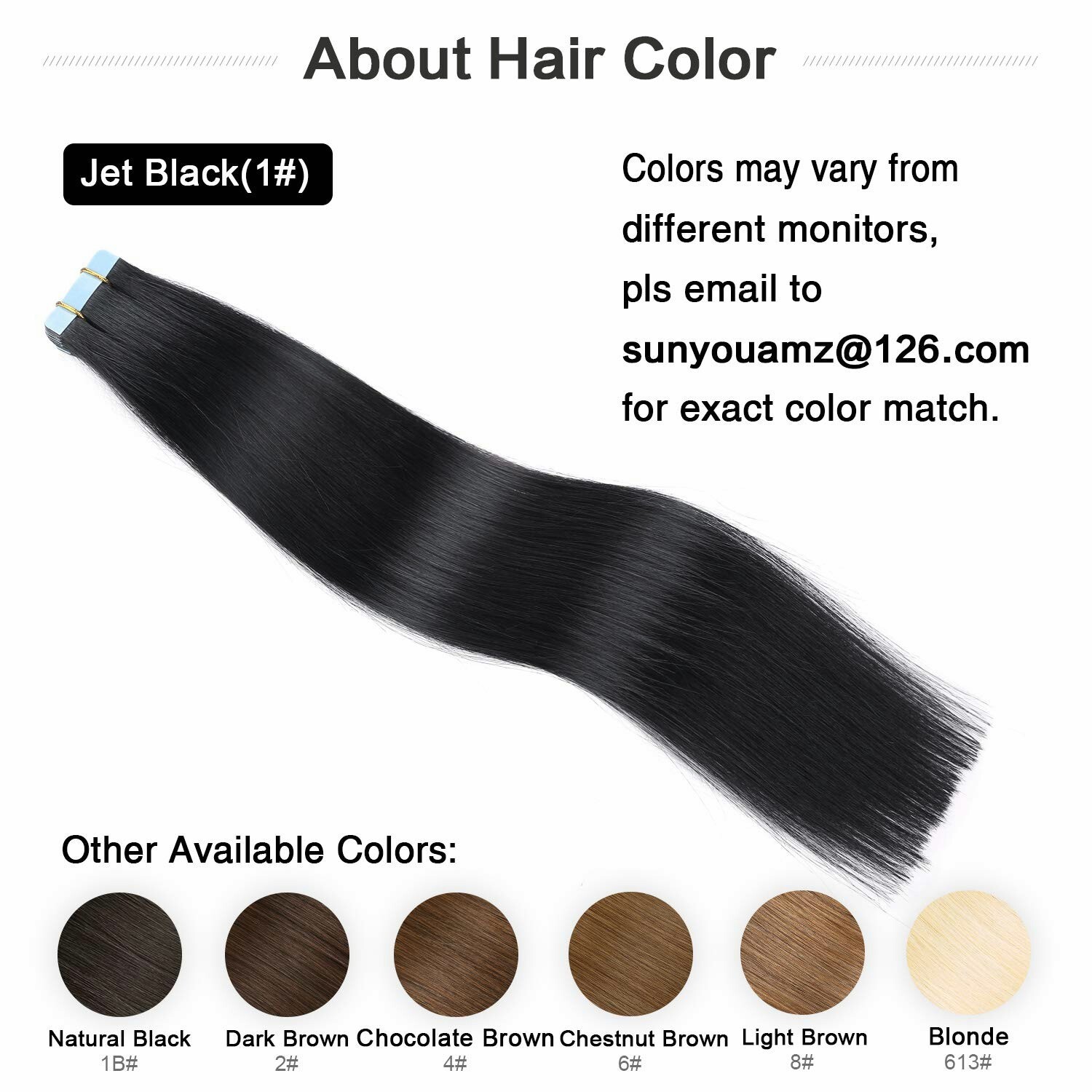 Tape in Hair Extensions Jet Black 100% Tape in Remy Human Hair 20 inches 20pcs 5
