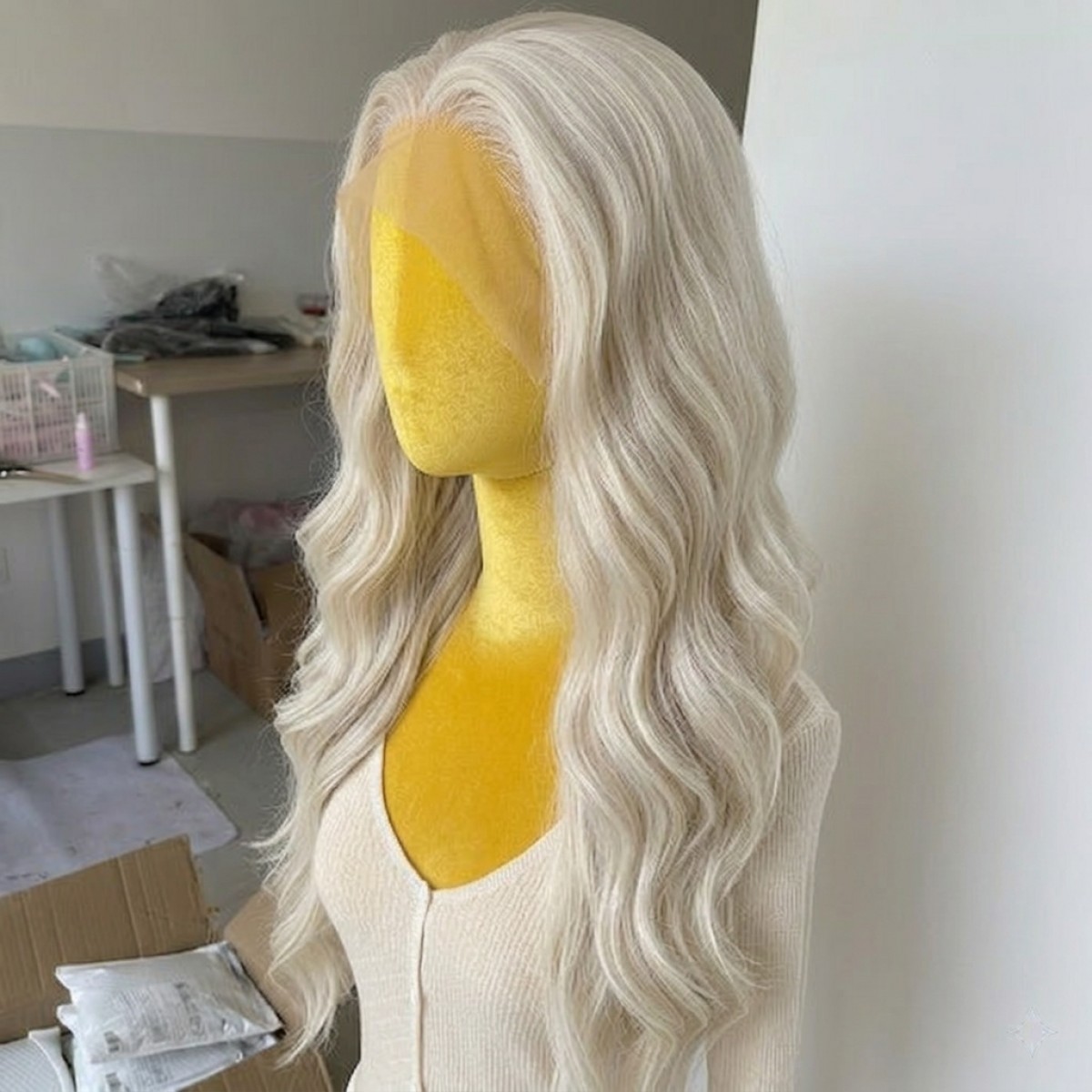 Platinum blonde Frontal Lace Wig Long Wavy Natural Heat Resistant Synthetic Hair