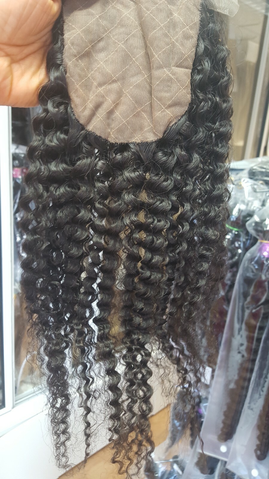 100% 18INCHES BRAZILIAN VIRGIN HUMAN HAIR KINKY CURL SILK BASE 4×4 CLOSURE 50g