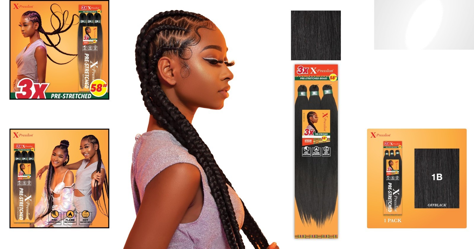 X-pression 58-Inch Flame Retardant Synthetic Braiding Hair for Stylish Twists 1B