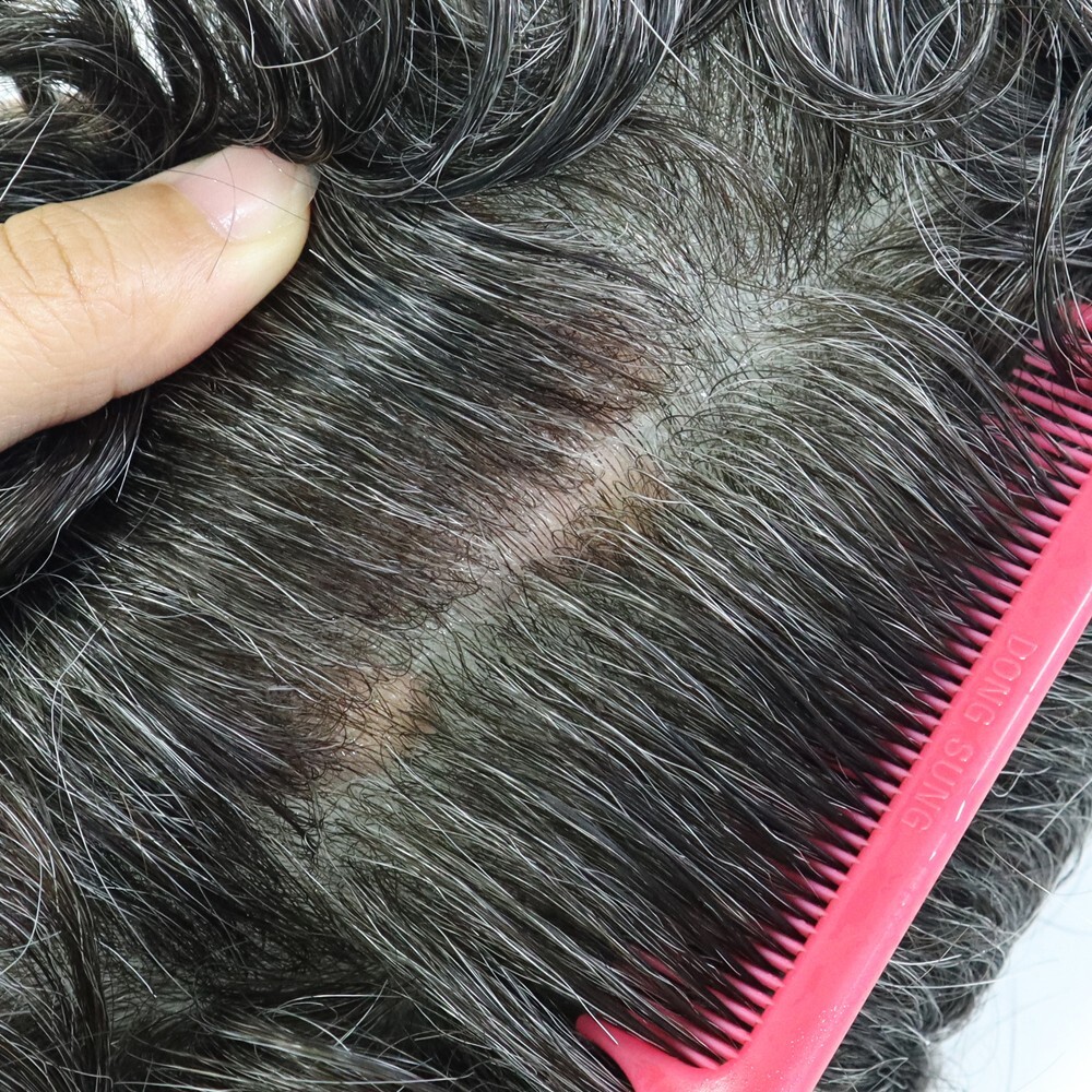 Mens Toupee Human Hair Replacement System Hairpiece 0.04 Ultra Thin Skin #240