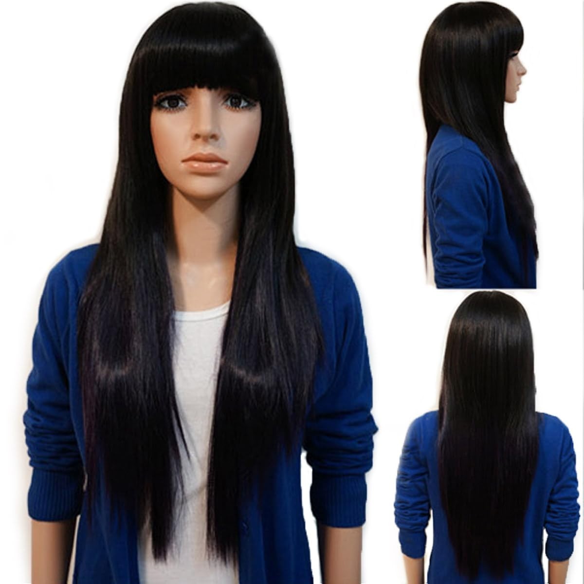 Versatile 70cm Long Black Wig with Bangs – Perfect for Cosplay & Everyday Wear
