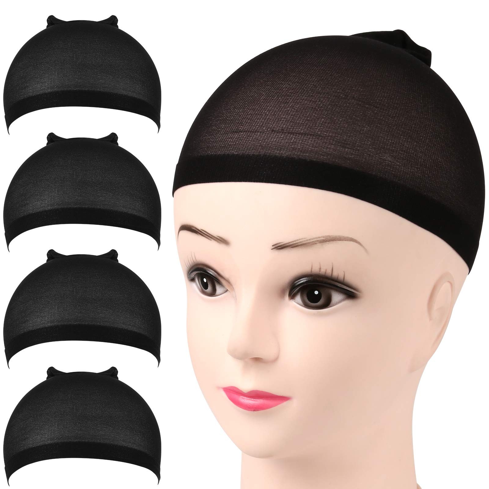 FANDAMEI Wig Cap, Nylon Caps, 4 Pieces 2 Count (Pack of 2), Black