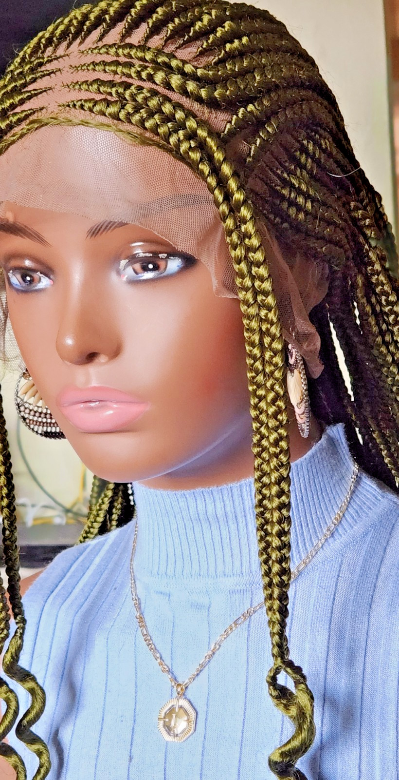 Handmade box Full Lace Cornrow wig Dark green