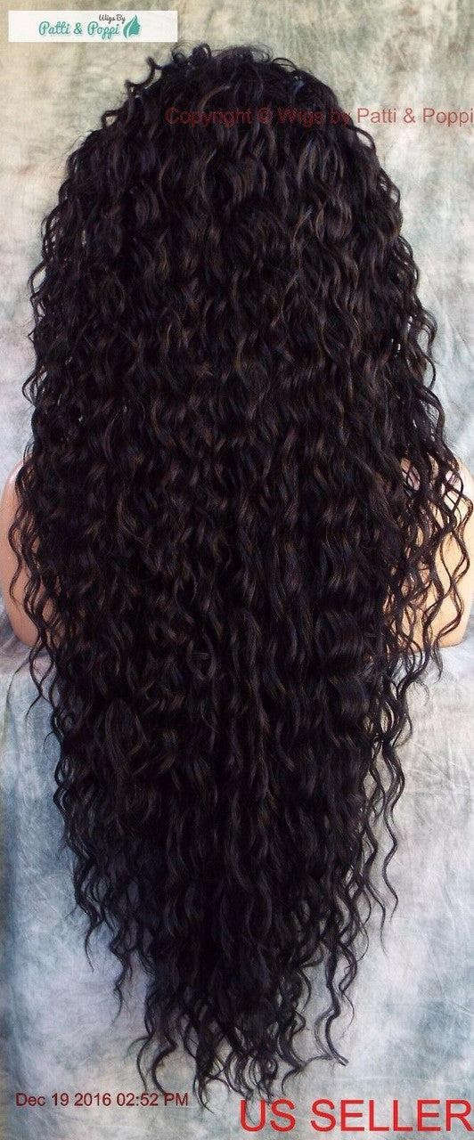 36″ X-LONG LACE FRONT DEEP C-PART HIGH HEAT SAFE WIG COLOR #1B SEXY 1127