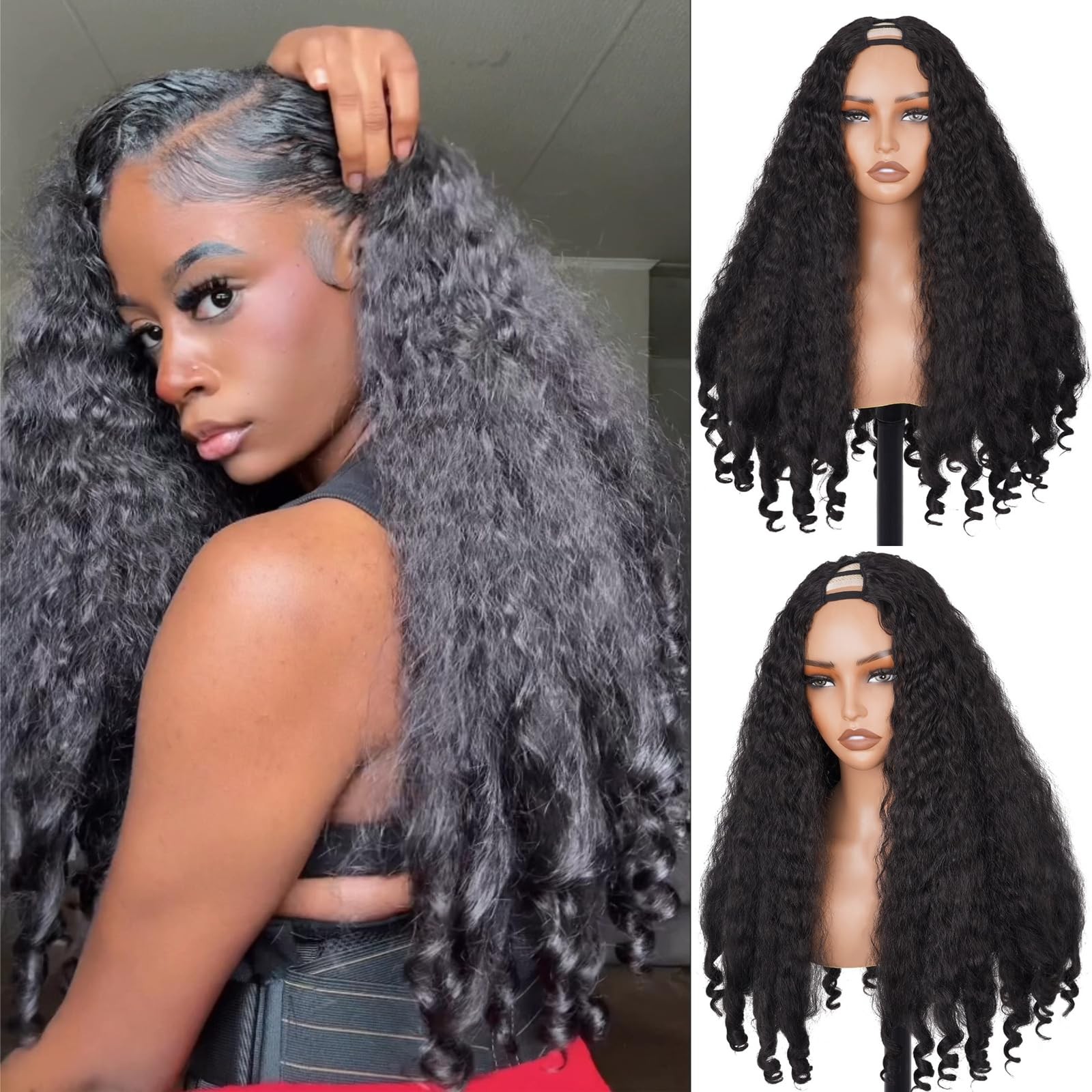 Afro V Part Curly Wigs for Black , 180% Density Kinky Curly Half Wear and Go …