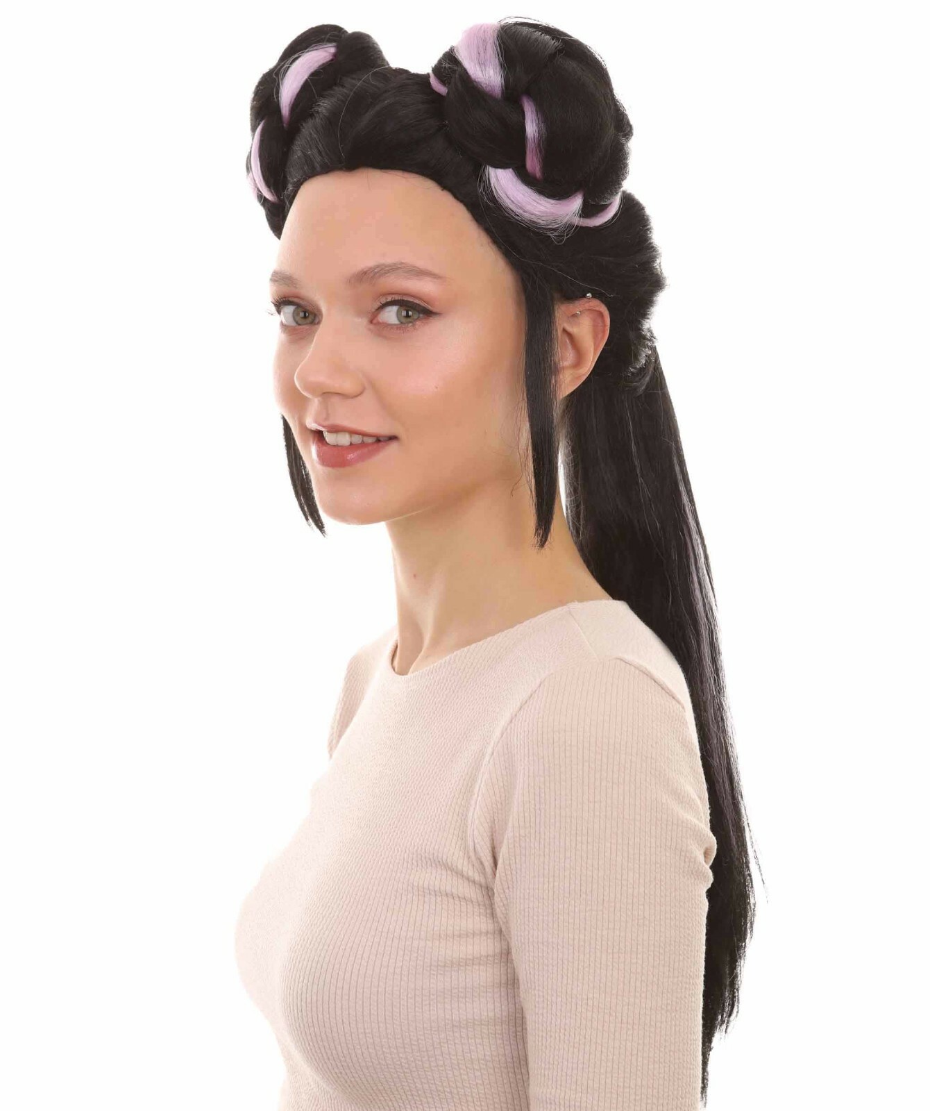 Womens Singer Bun Wigs, Song Contest, Black & White Celebrity Wigs,