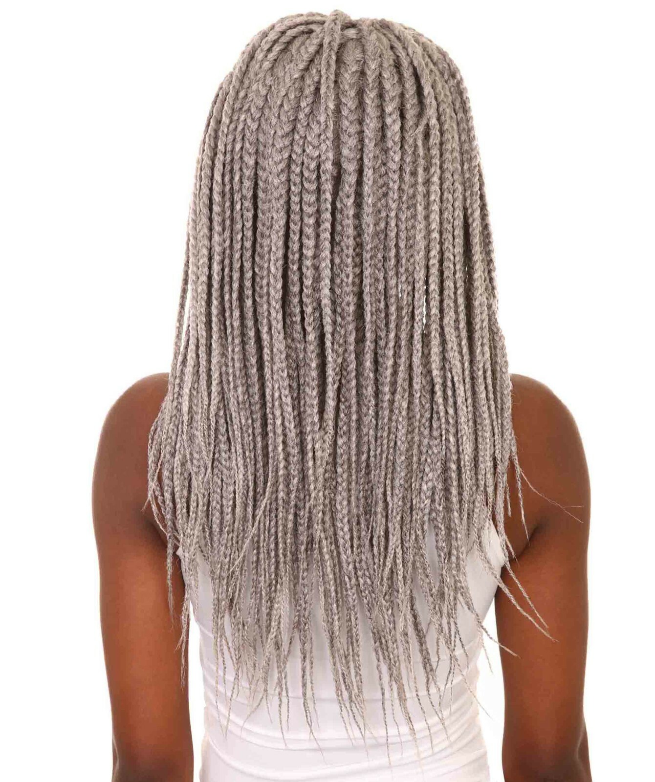 LUXLUXE Uyai Straight 23″ 4X4 Hand-Tied Lace Braided Wig,BLT-0122, Grey